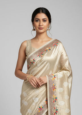 Cream Tissue Silk Saree With Blouse Piece
