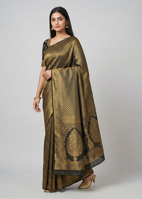 Black Dupion Silk Saree With Blouse Piece