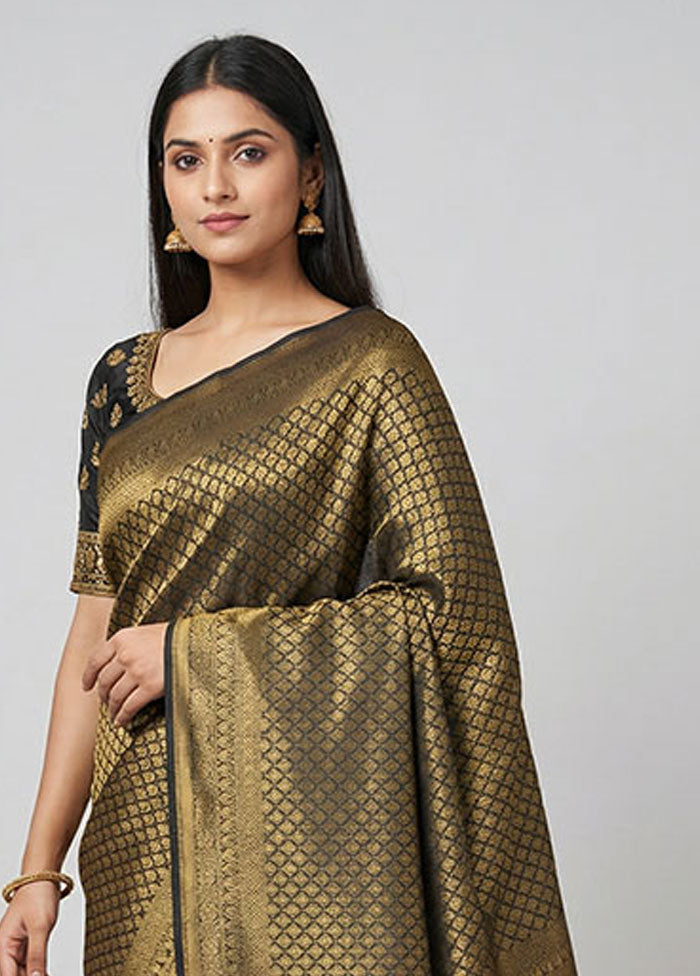 Black Dupion Silk Saree With Blouse Piece