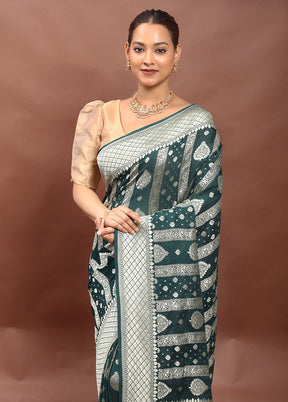 Green Handloom Pure Georgette Saree With Blouse Piece
