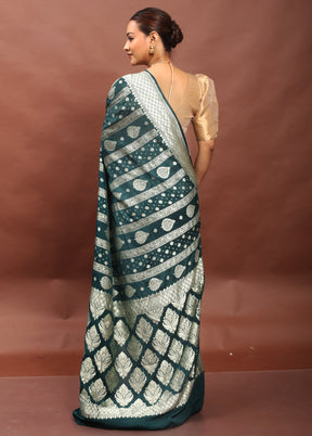 Green Handloom Pure Georgette Saree With Blouse Piece