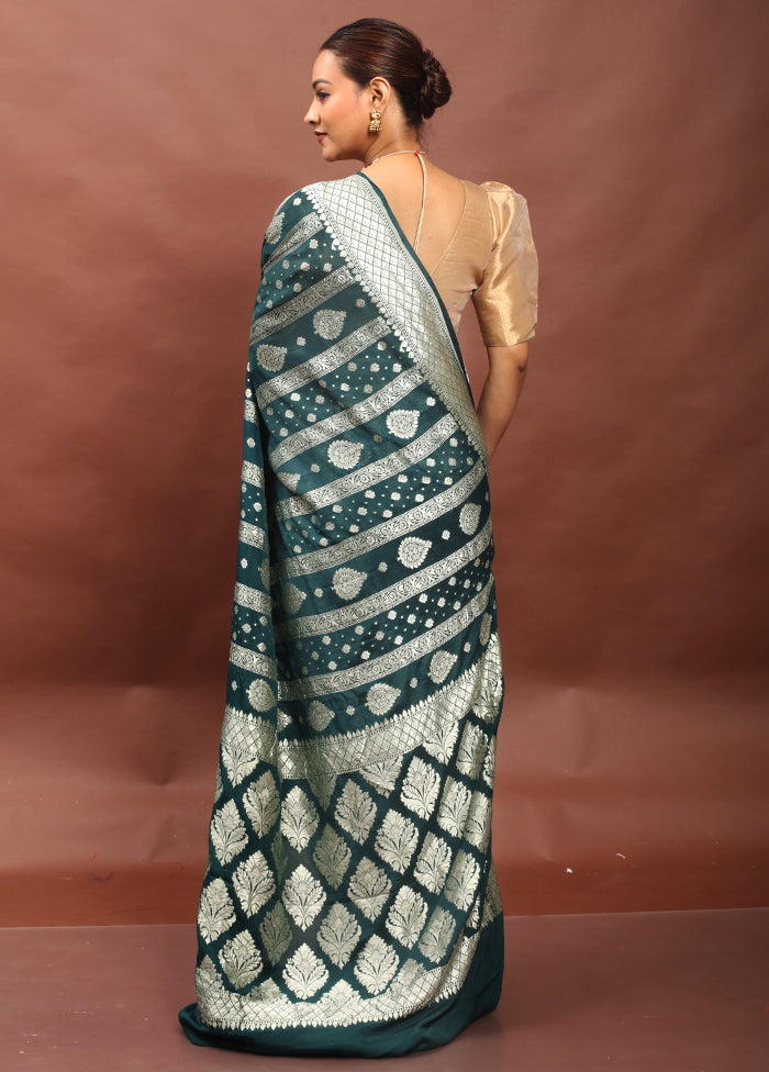 Green Handloom Pure Georgette Saree With Blouse Piece