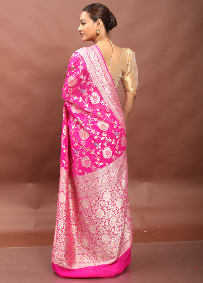Pink Handloom Pure Georgette Saree With Blouse Piece
