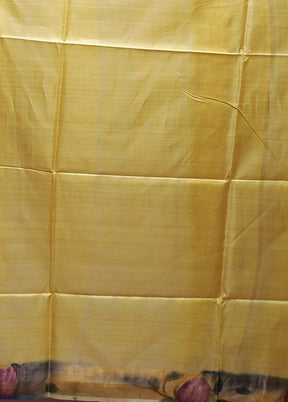 Yellow Handloom Tussar Pure Silk Saree With Blouse Piece