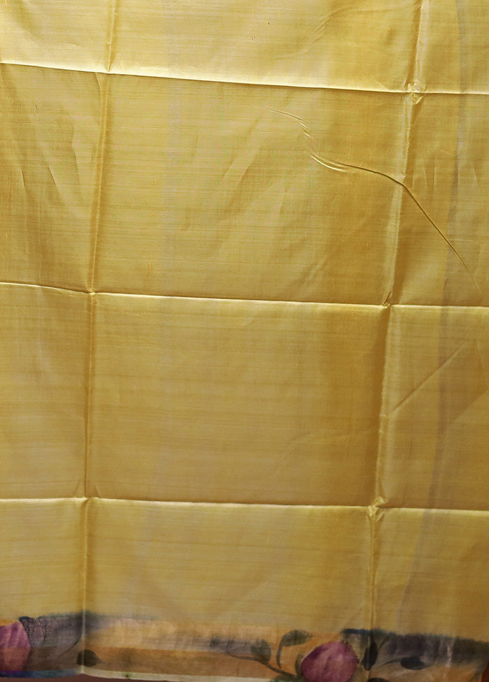 Yellow Handloom Tussar Pure Silk Saree With Blouse Piece