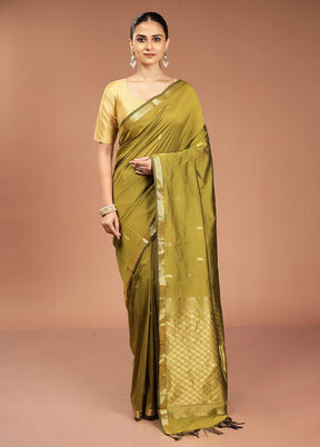 Green Kanjivaram Silk Saree With Blouse Piece