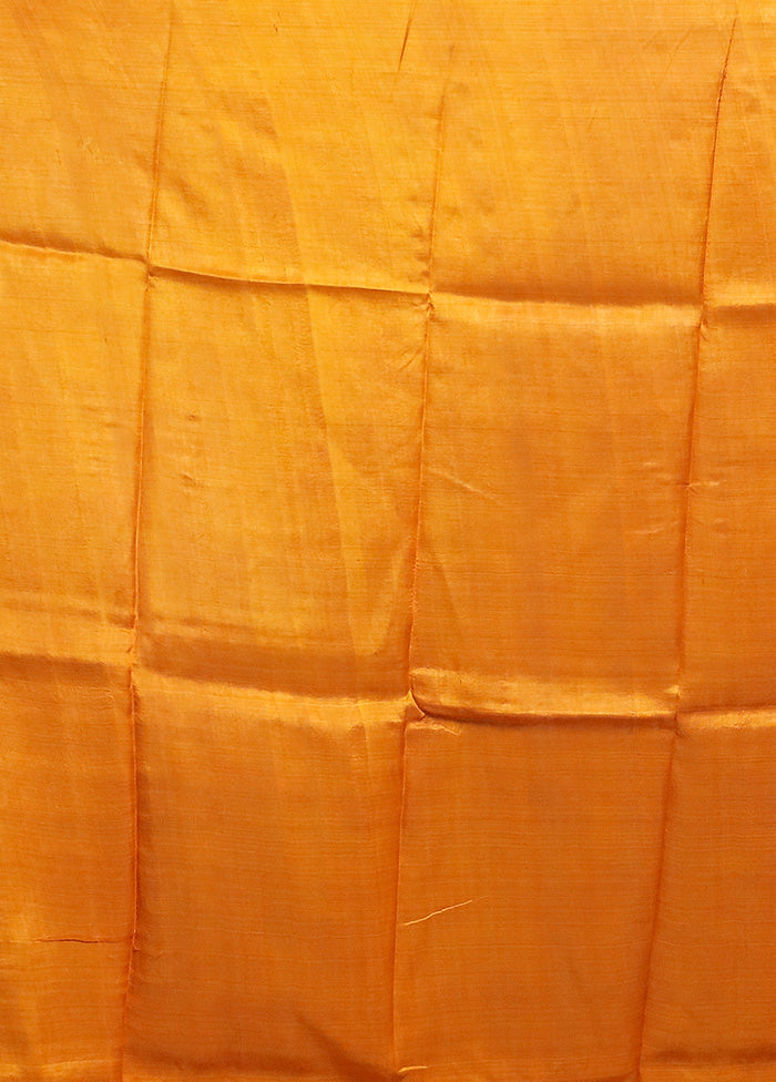 Yellow Printed Silk Saree Without Blouse Piece