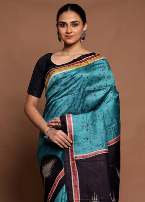 Green Printed Silk Saree Without Blouse Piece