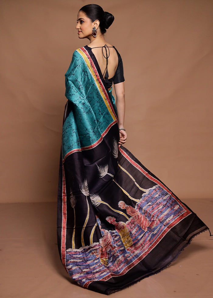 Green Printed Silk Saree Without Blouse Piece