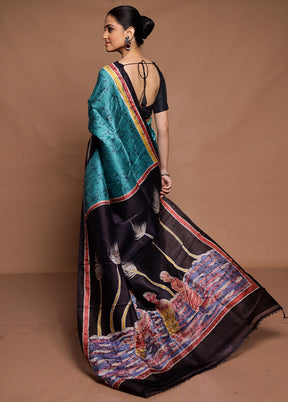 Green Printed Silk Saree Without Blouse Piece