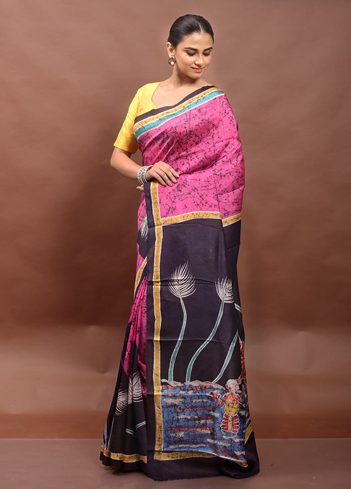 Pink Printed Silk Saree Without Blouse Piece