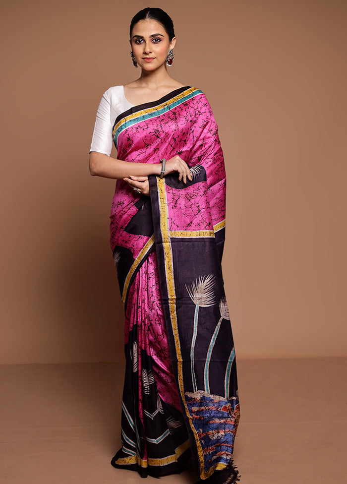 Pink Printed Silk Saree Without Blouse Piece