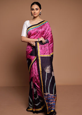 Pink Printed Silk Saree Without Blouse Piece