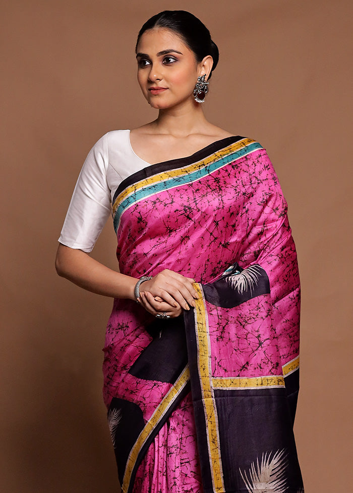Pink Printed Silk Saree Without Blouse Piece