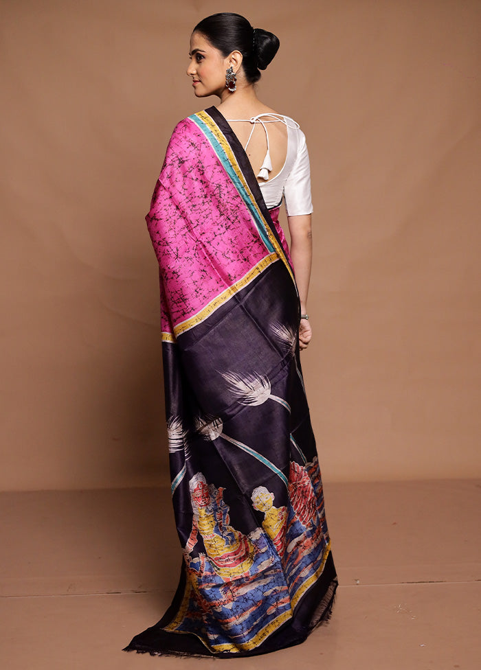 Pink Printed Silk Saree Without Blouse Piece