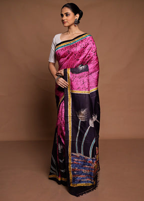 Pink Printed Silk Saree Without Blouse Piece
