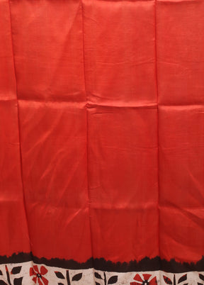 Red Printed Silk Saree Without Blouse Piece