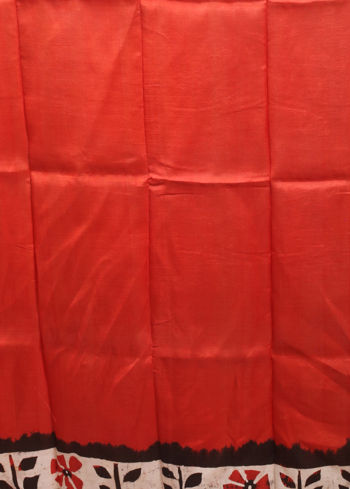 Red Printed Silk Saree Without Blouse Piece