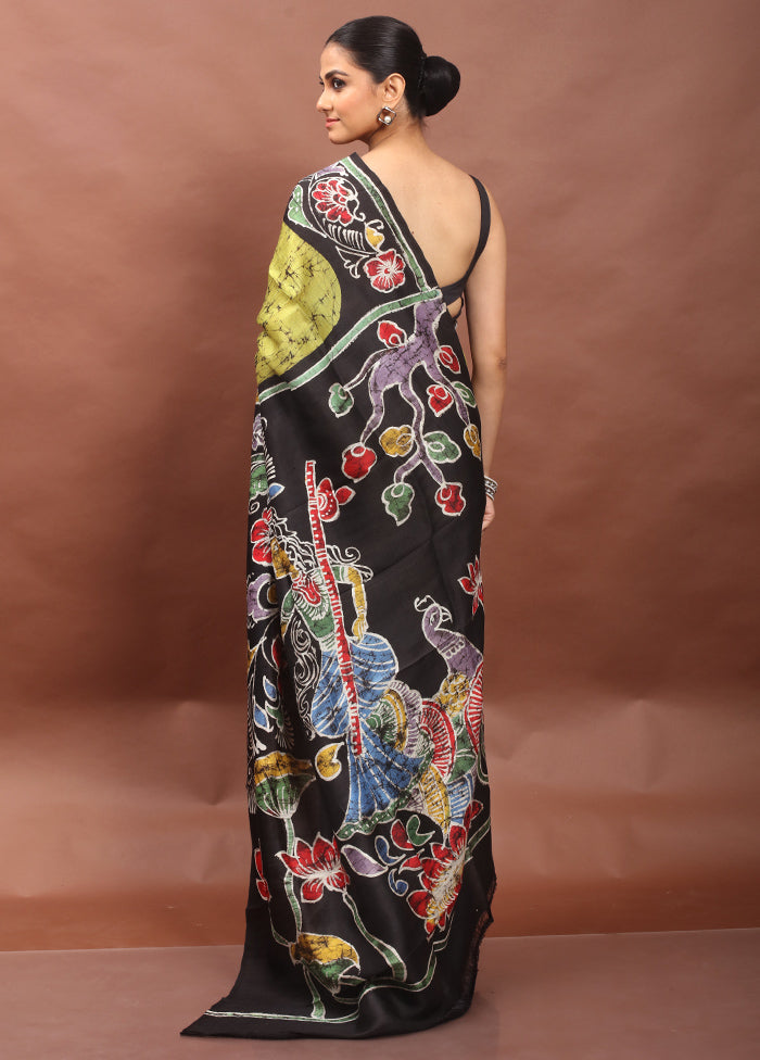 Yellow Printed Pure Silk Saree Without Blouse Piece
