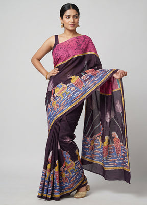Multicolor Printed Pure Silk Saree Without Blouse Piece
