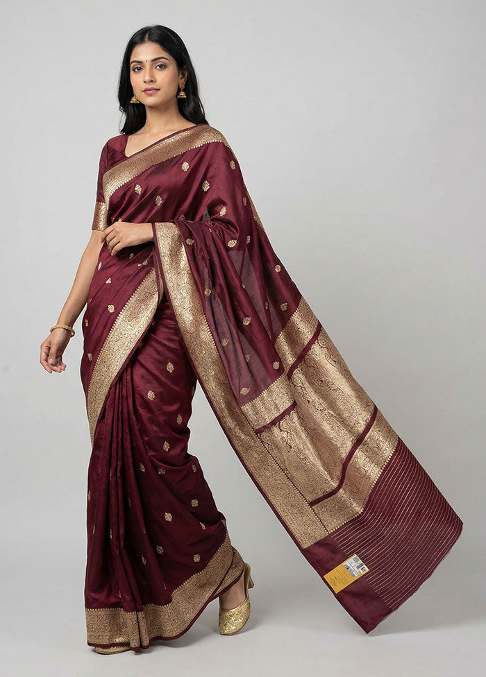 Purple Handloom Banarasi Pure Silk Saree With Blouse Piece