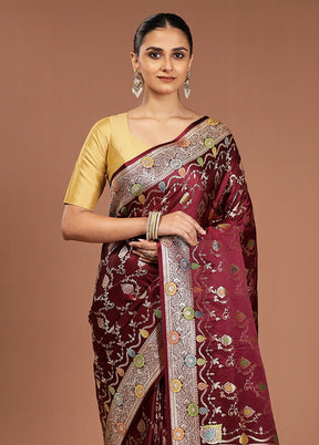 Purple Banarasi Silk Saree With Blouse Piece