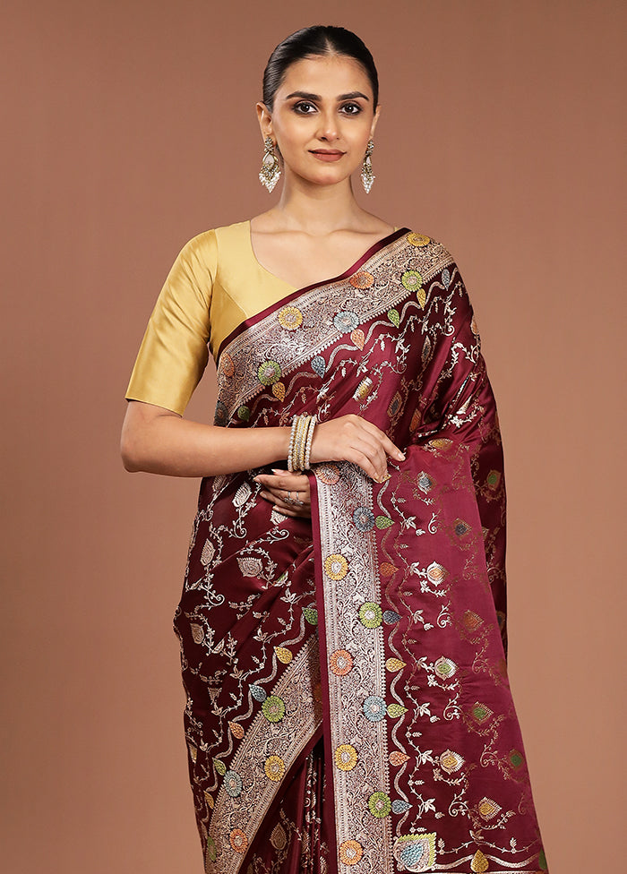 Purple Banarasi Silk Saree With Blouse Piece
