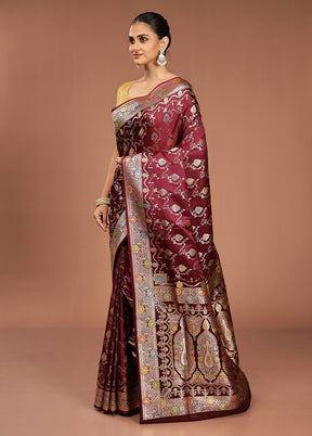 Purple Banarasi Silk Saree With Blouse Piece