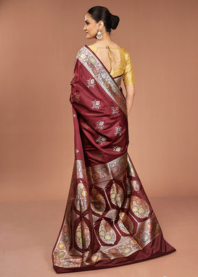 Maroon Banarasi Silk Saree With Blouse Piece