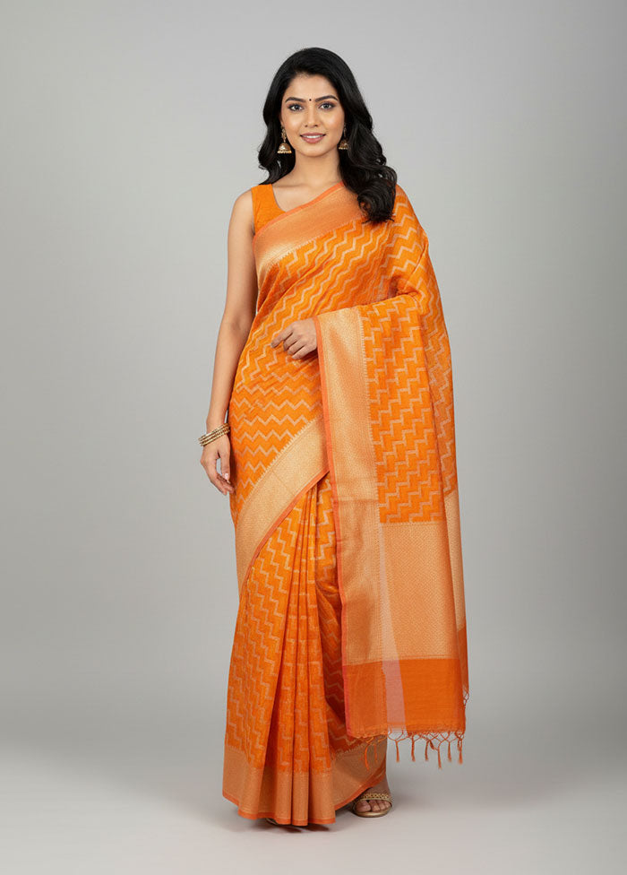 Yellow Kora Silk Saree With Blouse Piece