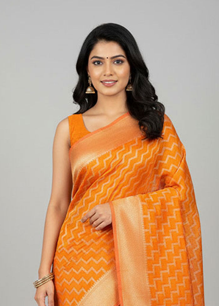 Yellow Kora Silk Saree With Blouse Piece