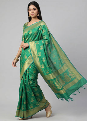 Green Kora Silk Saree With Blouse Piece