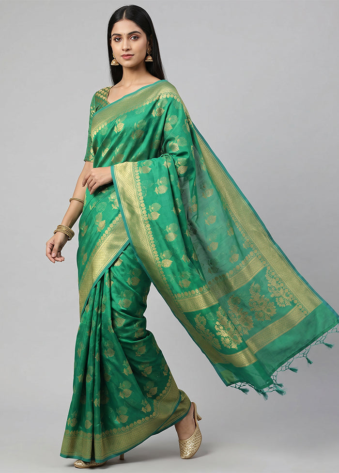 Green Kora Silk Saree With Blouse Piece