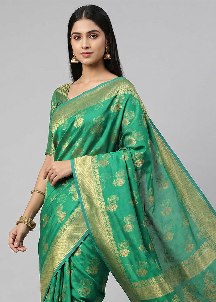 Green Kora Silk Saree With Blouse Piece