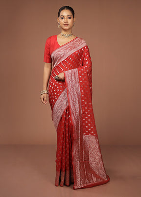 Red Georgette Saree With Blouse Piece