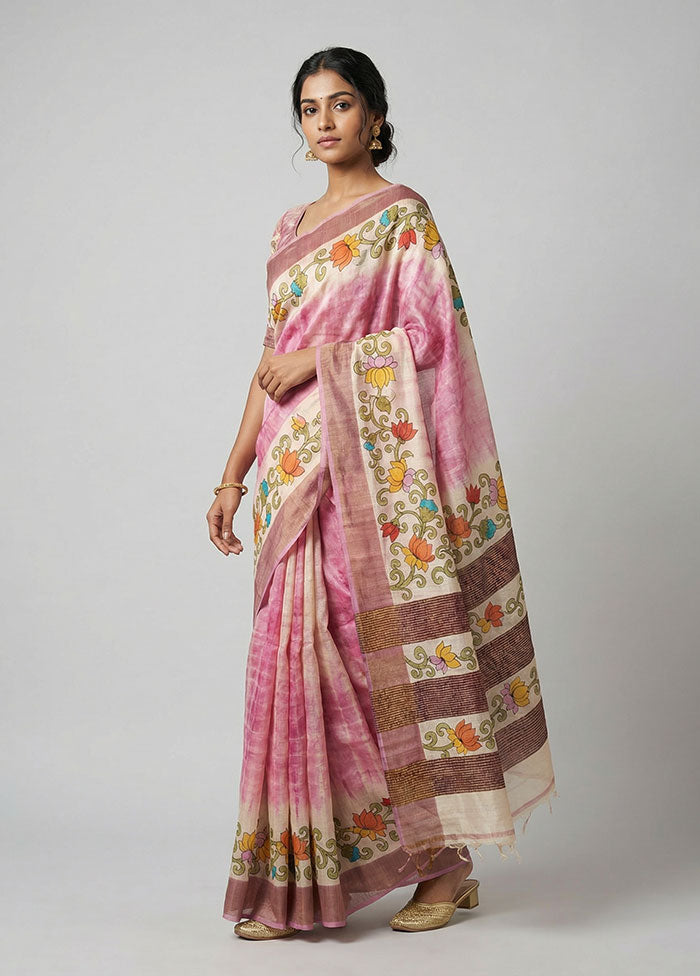 Cream Handloom Tussar Pure Silk Saree With Blouse Piece