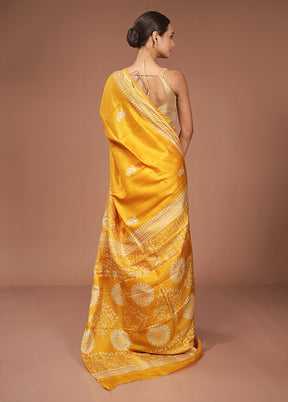 Yellow Printed Pure Silk Saree Without Blouse Piece