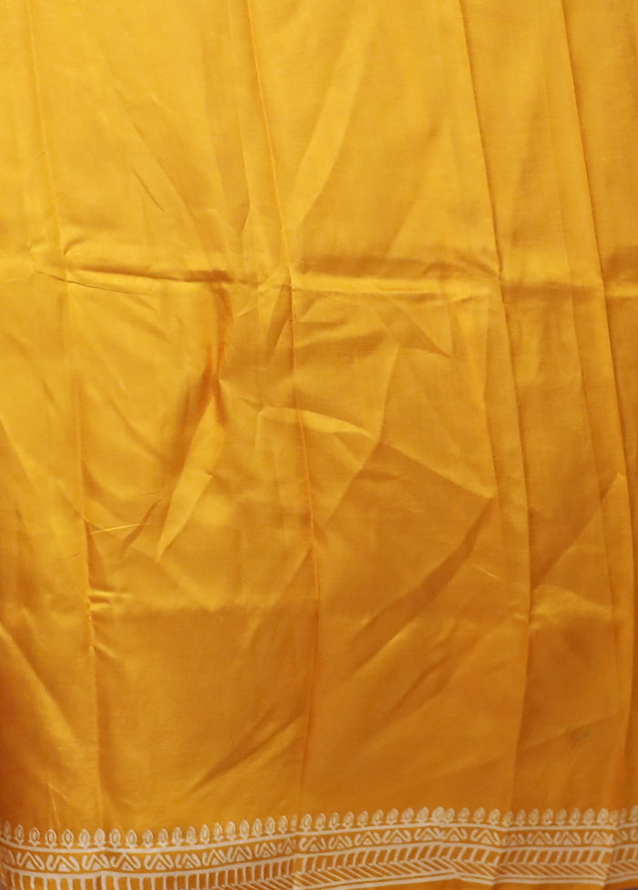 Yellow Printed Pure Silk Saree Without Blouse Piece
