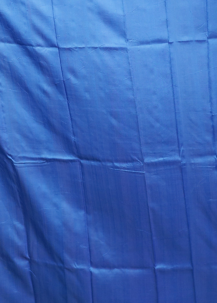 Blue Printed Pure Silk Saree Without Blouse Piece
