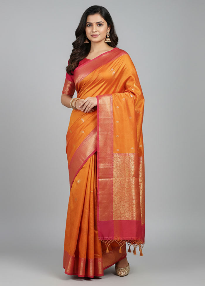 Rust Dupion Silk Saree With Blouse Piece