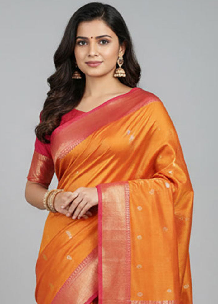 Rust Dupion Silk Saree With Blouse Piece