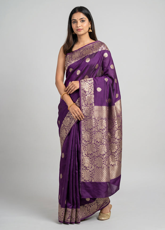 Purple Katan Silk Saree With Blouse Piece