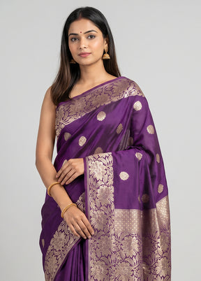 Purple Katan Silk Saree With Blouse Piece