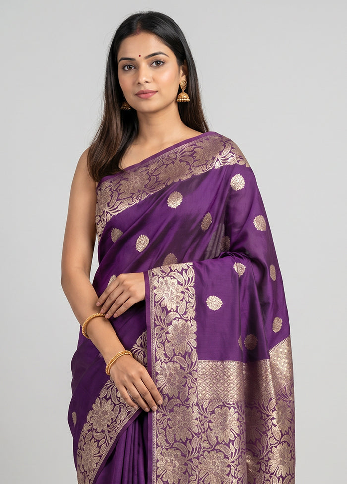 Purple Katan Silk Saree With Blouse Piece