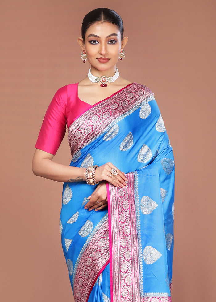 Blue Katan Silk Saree With Blouse Piece
