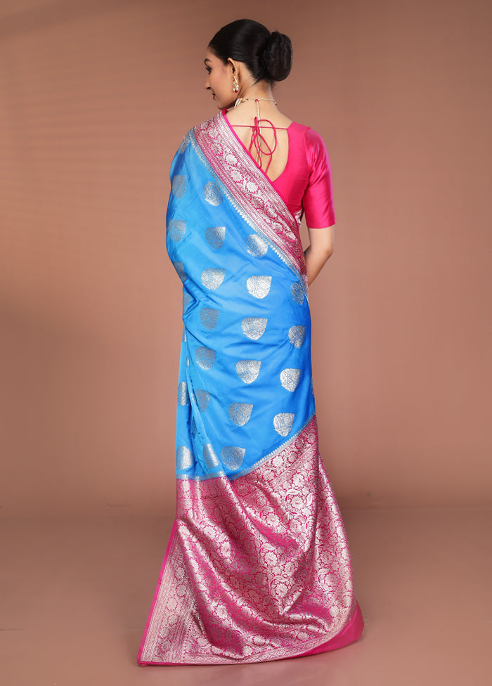 Blue Katan Silk Saree With Blouse Piece