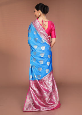 Blue Katan Silk Saree With Blouse Piece