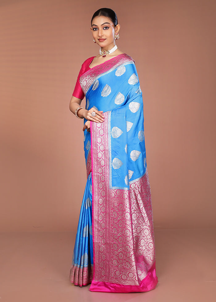 Blue Katan Silk Saree With Blouse Piece