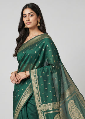 Green Katan Silk Saree With Blouse Piece
