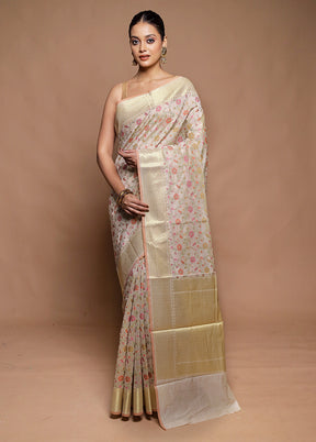 Cream Cotton Saree With Blouse Piece